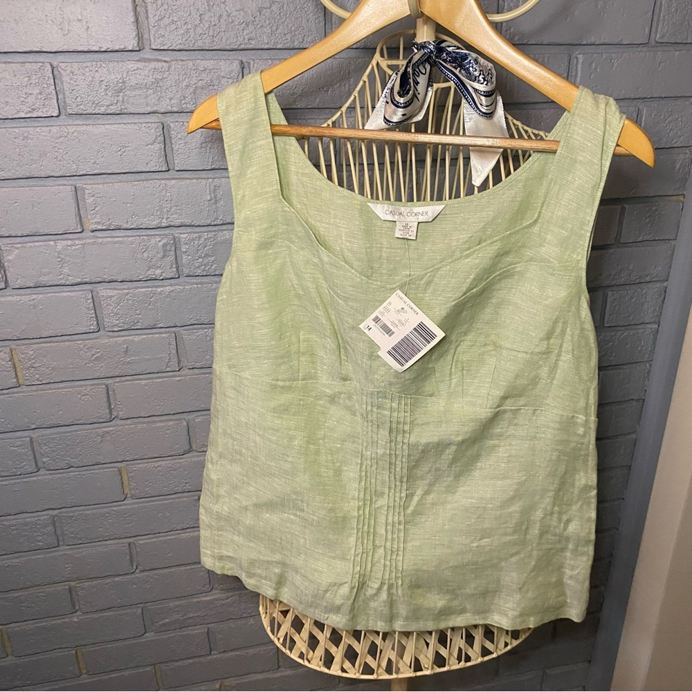 Casual Corner Light Green Linen Sleeveless Top